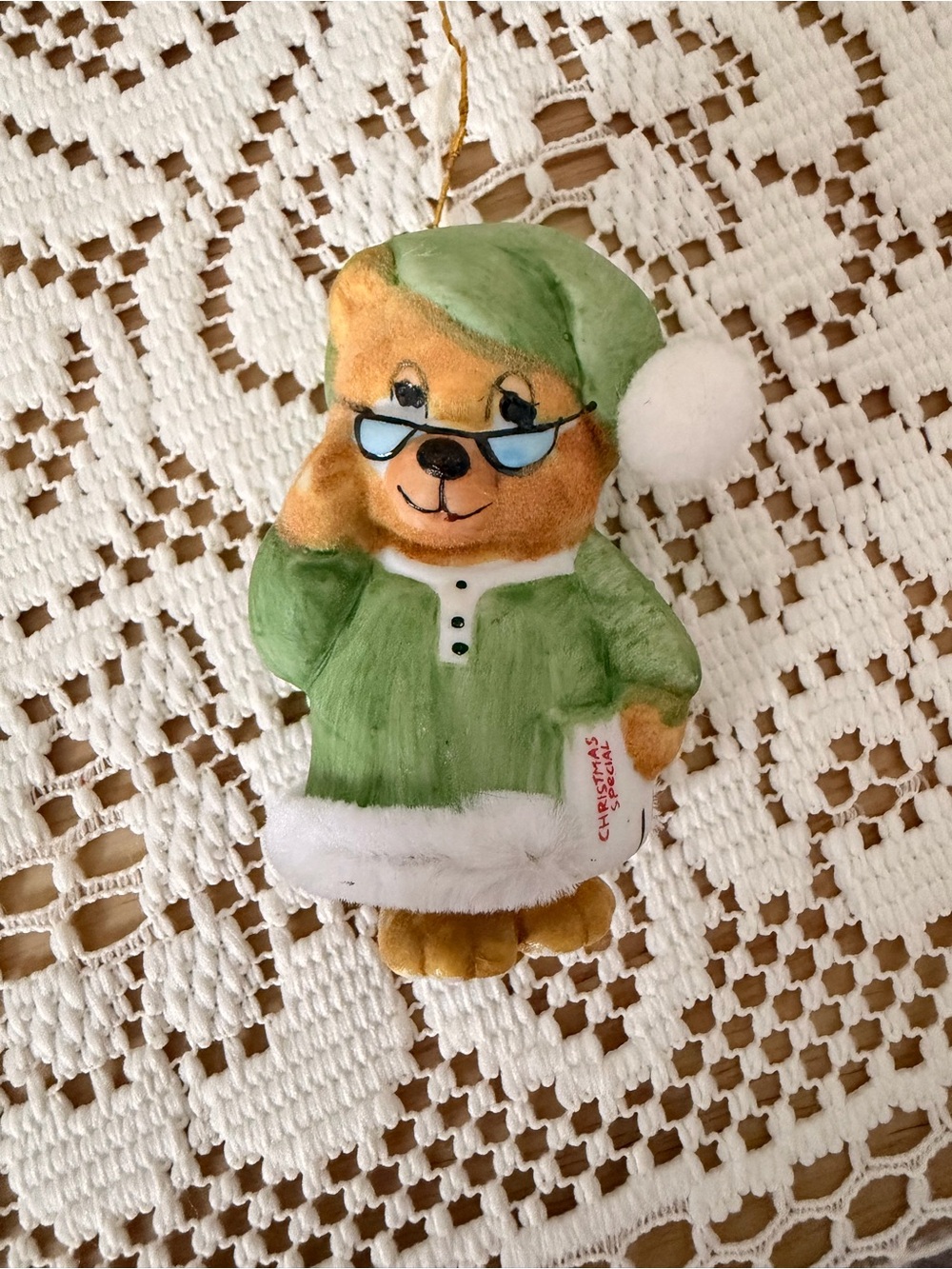Vintage Jasco "Soft 'N Snoozy Chimer" Bear Christmas tree ornament